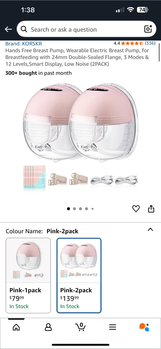 New open box - KORSKR Hands Free Breast Pump - Pink 2-Pack thumbnail