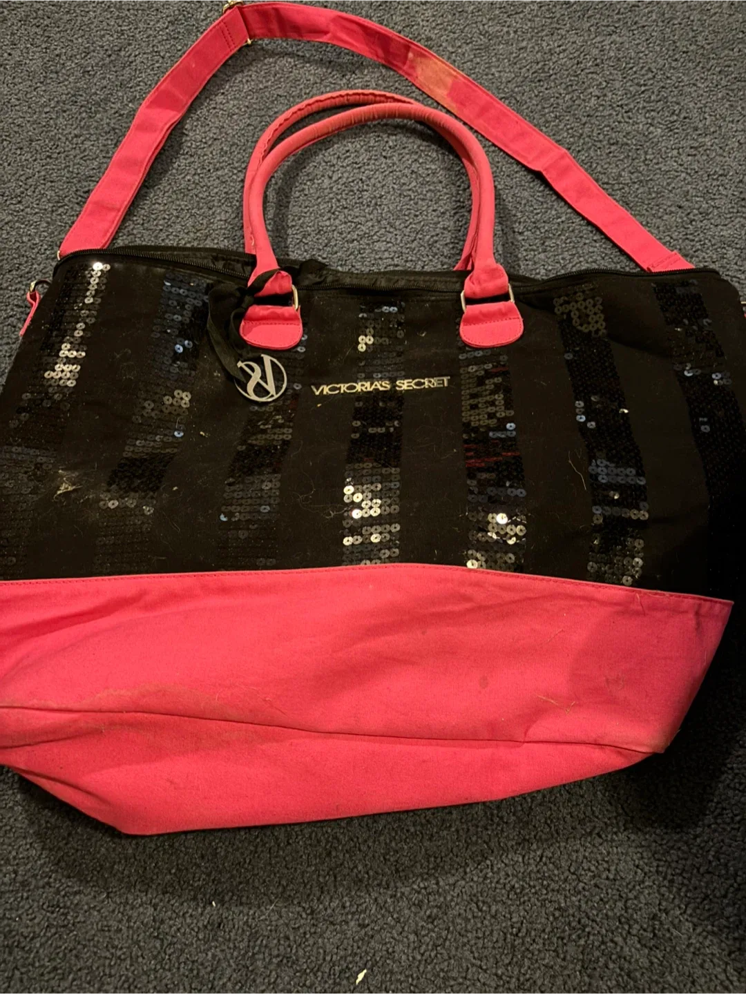 Victoria's Secret Sequin Black & Pink Tote Bag thumbnail