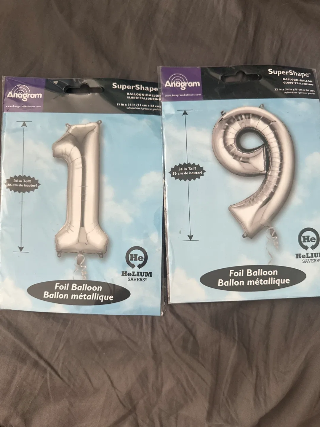 Anagram Foil Balloon - Number 1 & 9, 34 inch thumbnail