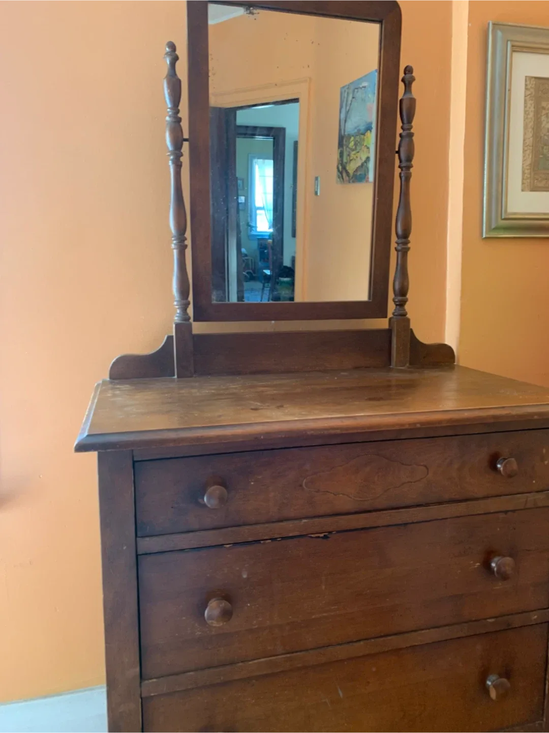 Antique Wooden Dresser with Mirror image indicator(2)