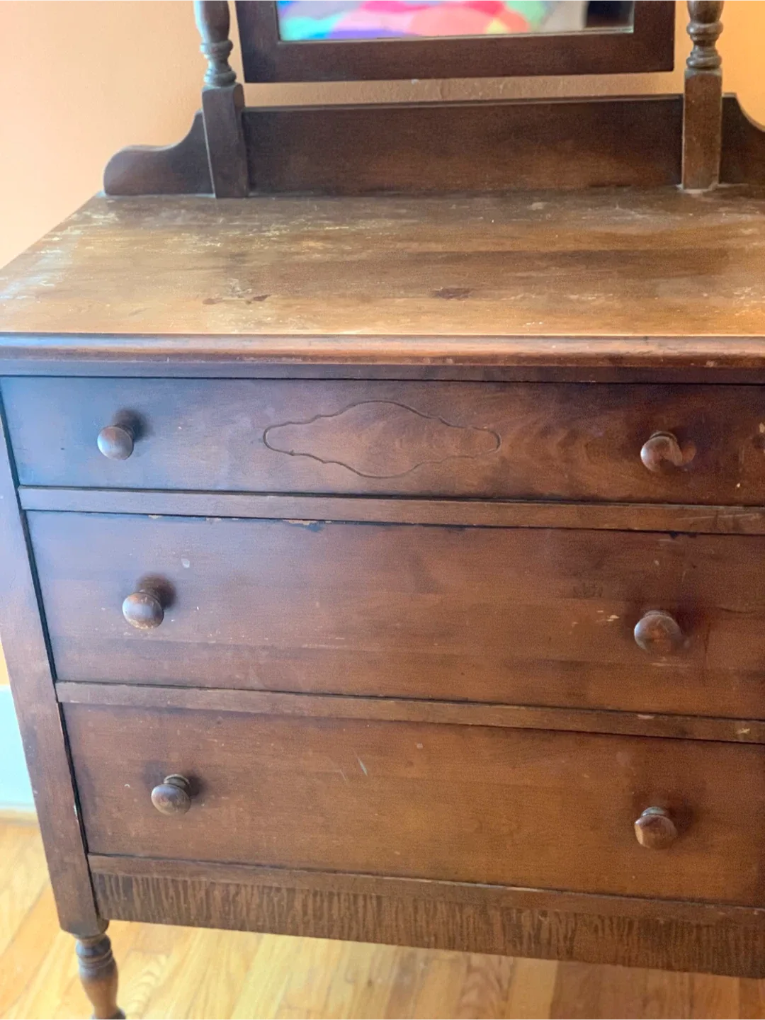 Antique Wooden Dresser with Mirror image indicator(3)
