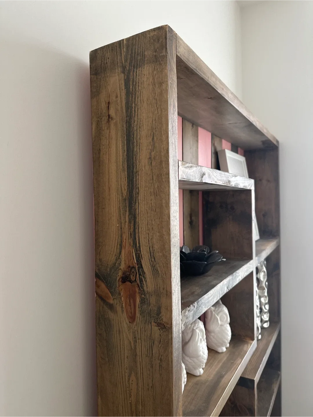 Rustic Wooden Bookcase with Pink Accents image indicator(3)