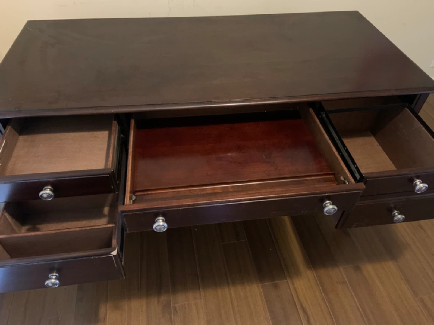 Dark Brown Wooden Desk with Drawers - photo 3