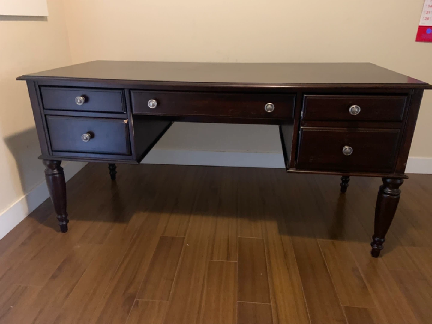 Dark Brown Wooden Desk with Drawers