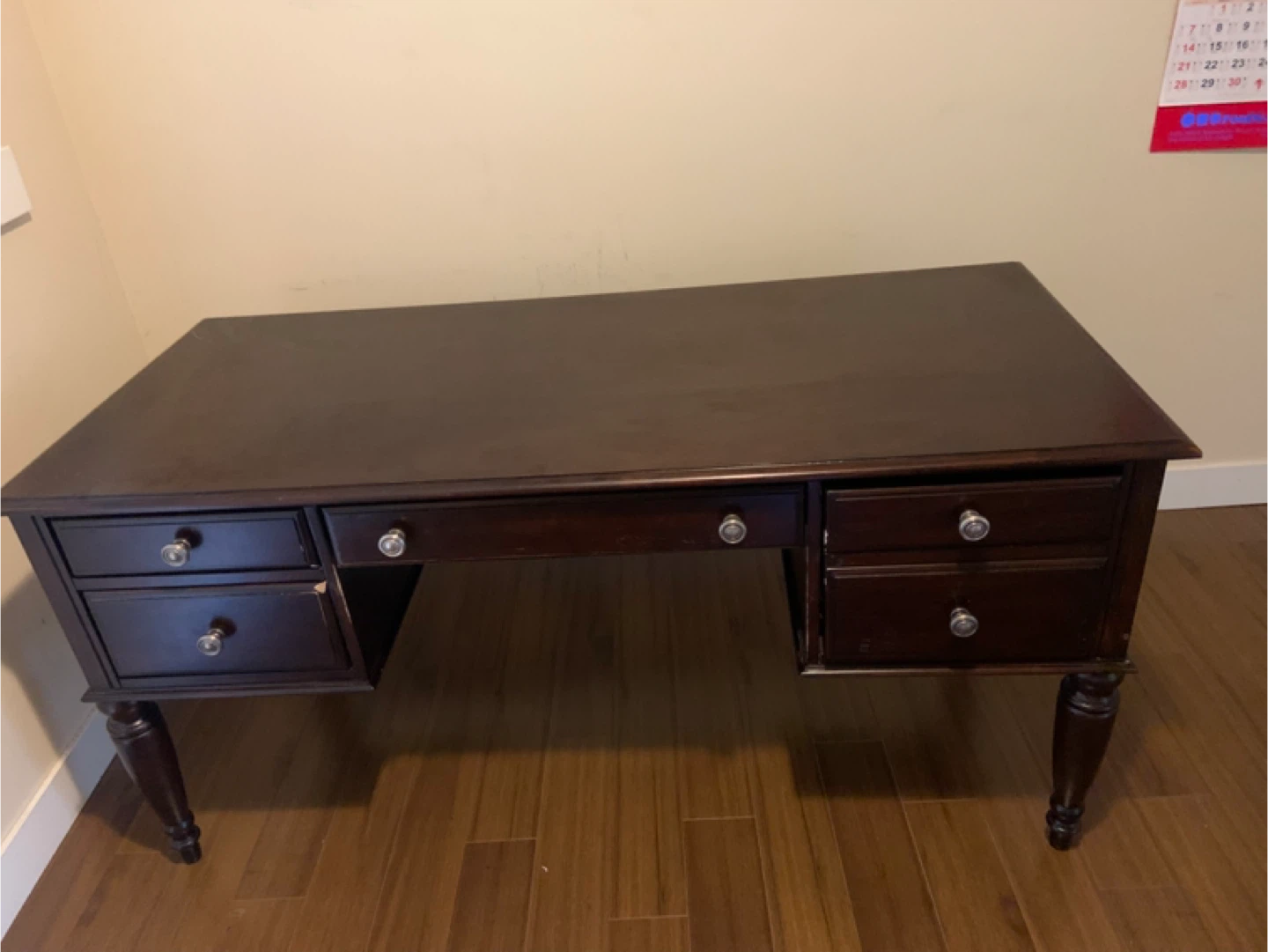 Dark Brown Wooden Desk with Drawers - photo 2