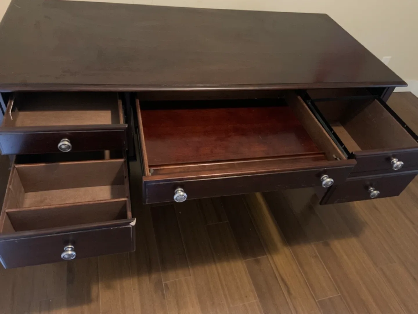 Dark Brown Wooden Desk with Drawers image indicator(4)