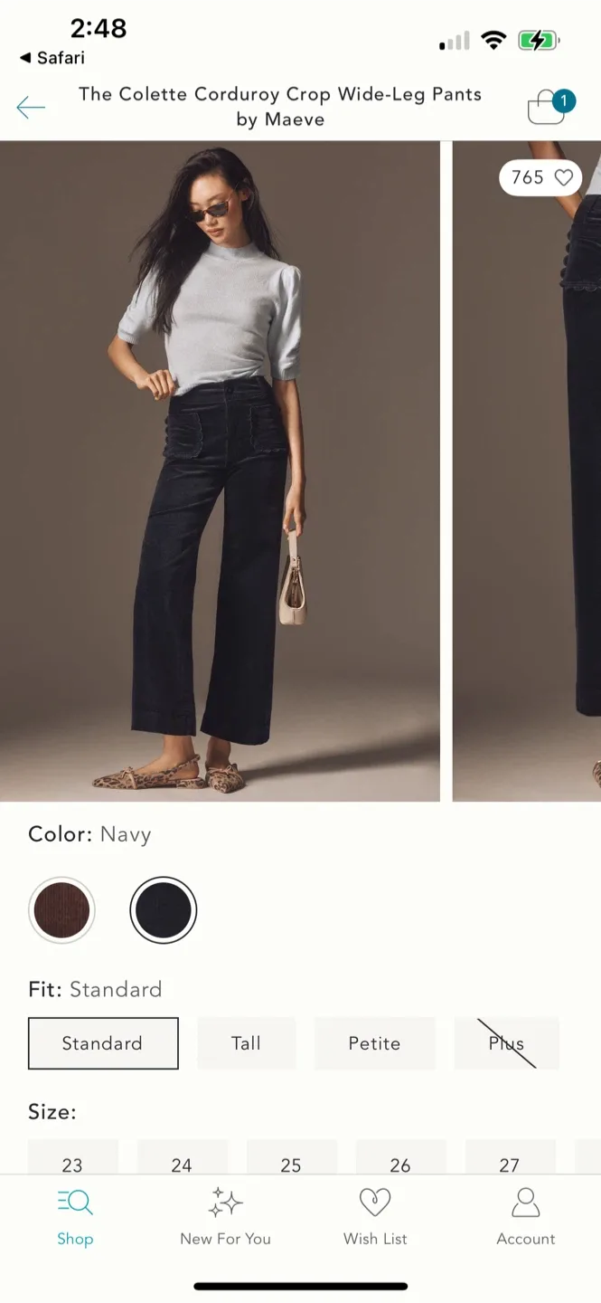 BNWT Anthropologie Colette Corduroy Crop Pants Black 25 image indicator(3)