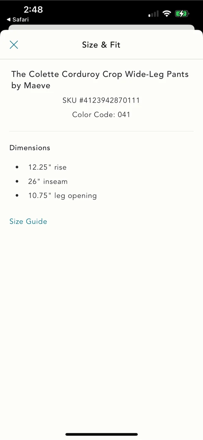 BNWT Anthropologie Colette Corduroy Crop Pants Black 25 image indicator(5)