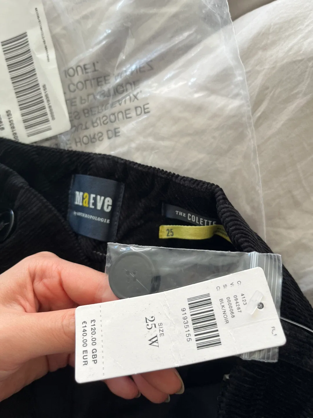 BNWT Anthropologie Colette Corduroy Crop Pants Black 25 image indicator(2)