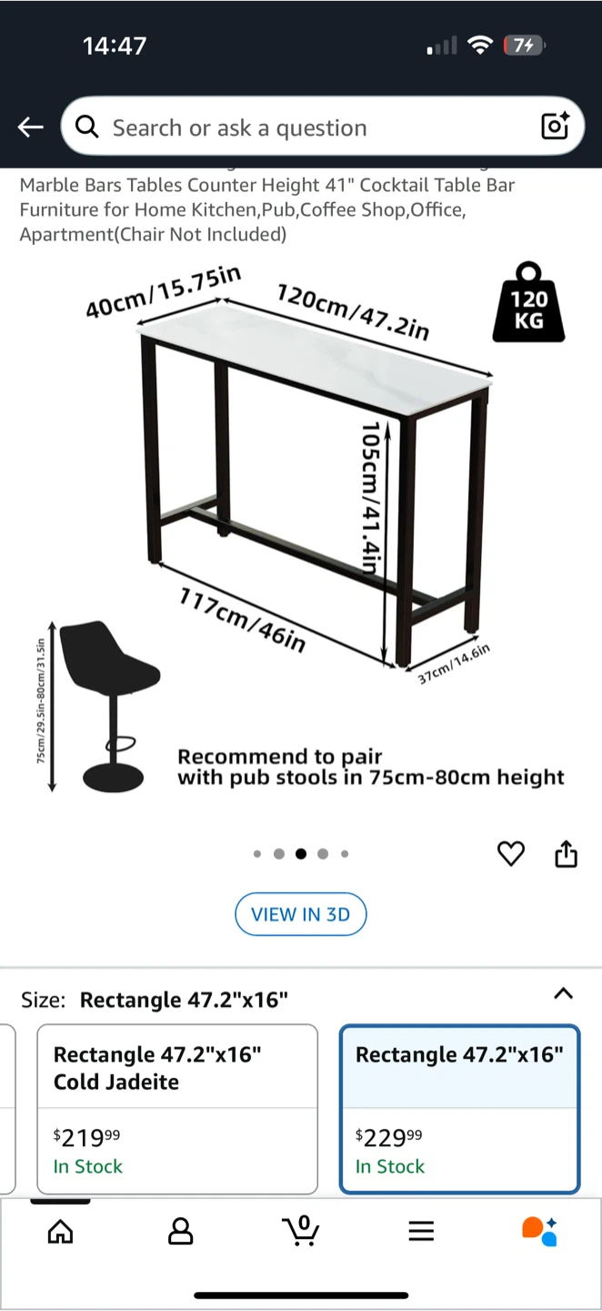 Marble Bar Table 47.2"x16"