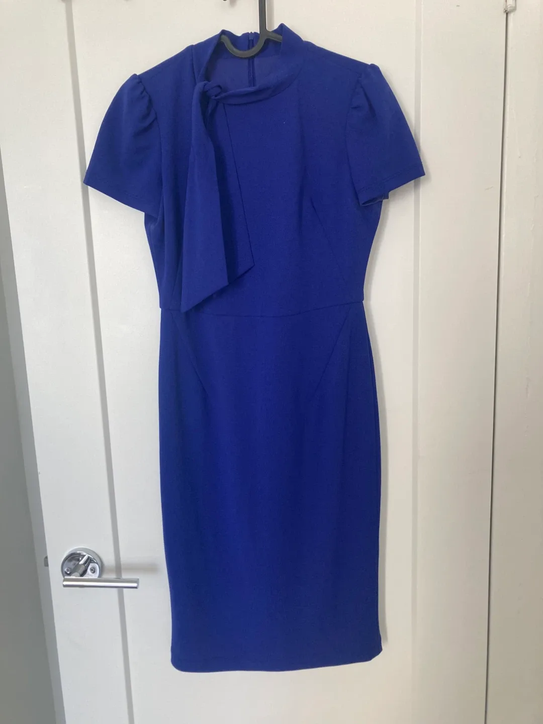 Blue Sheath Dress with Tie Neck thumbnail