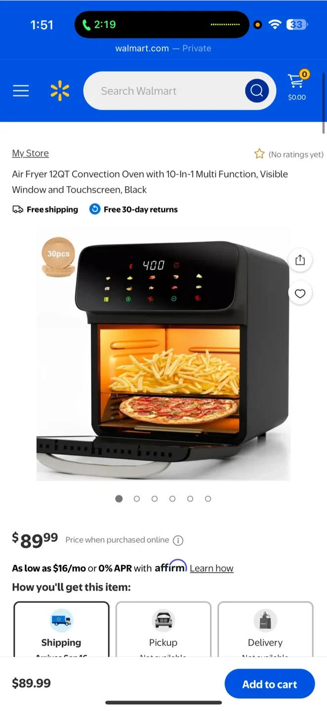 Air Fryer 12QT Convection Oven, Black thumbnail