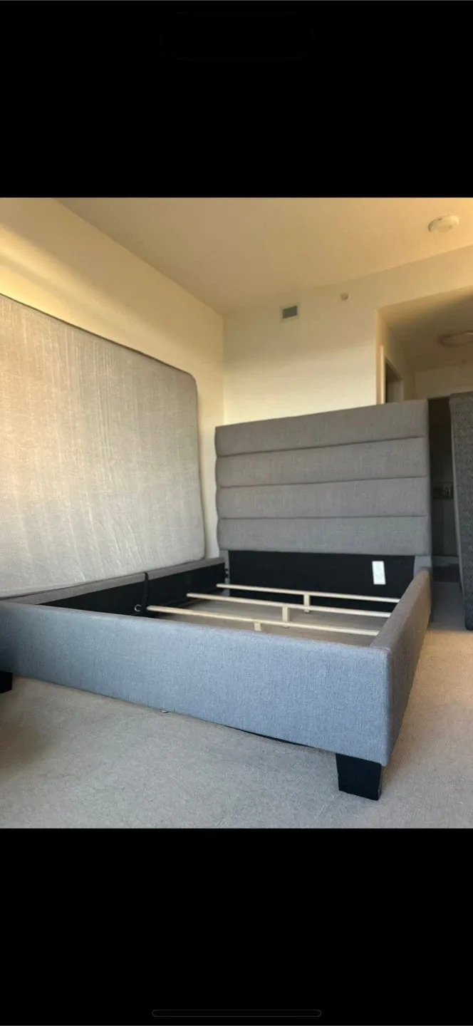 Upholstered Platform Bed Frame - Grey thumbnail