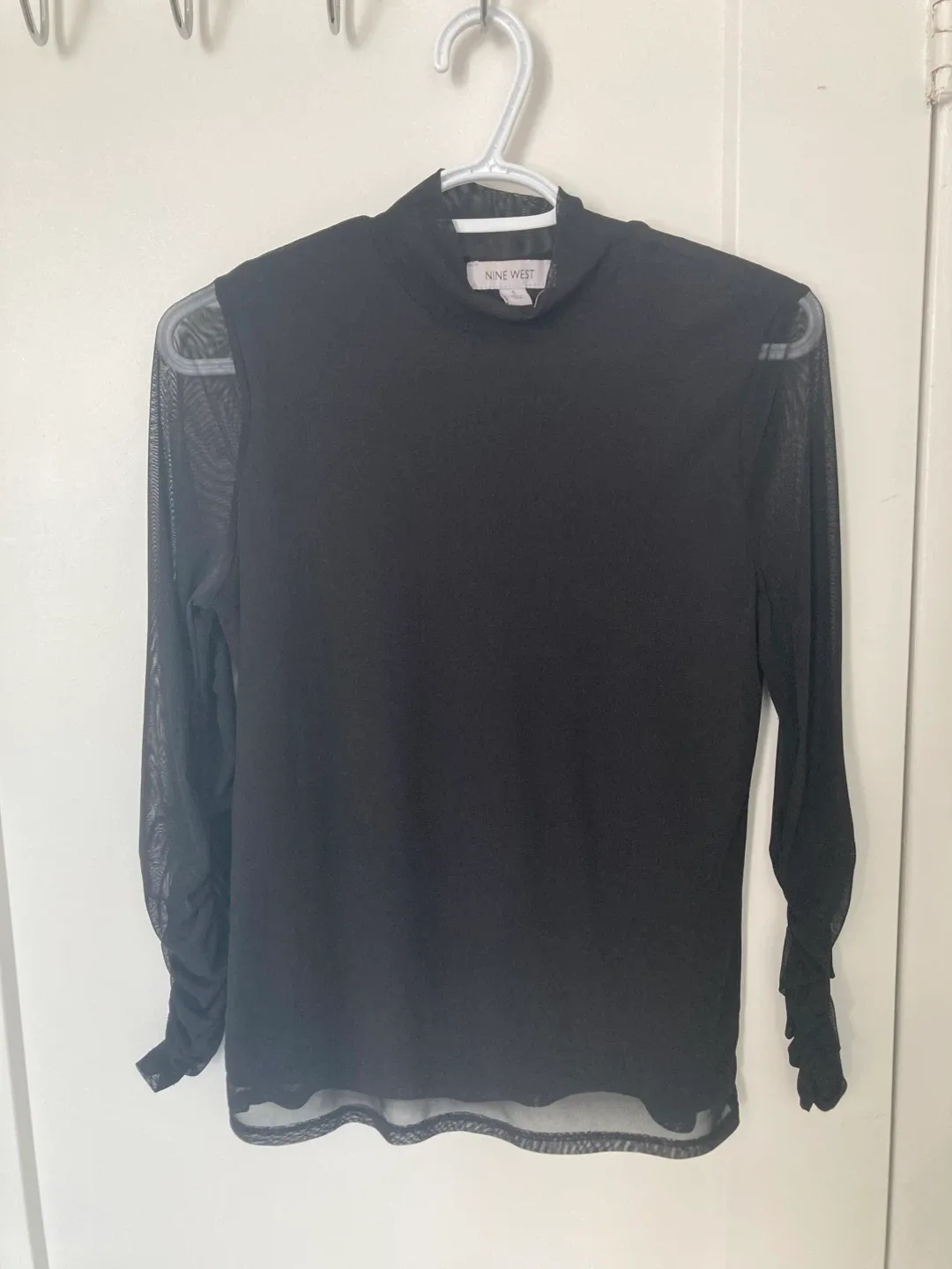 Nine West Black Mesh Sleeve Top - Size S thumbnail