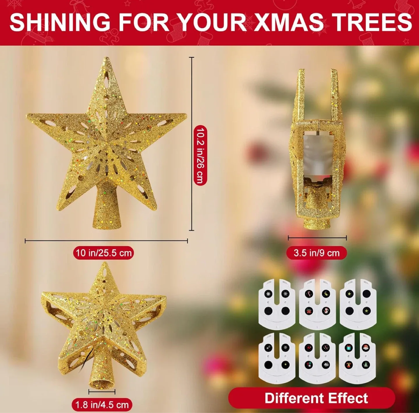 Christmas Tree Topper Star with Projector Lights - Gold image indicator(3)