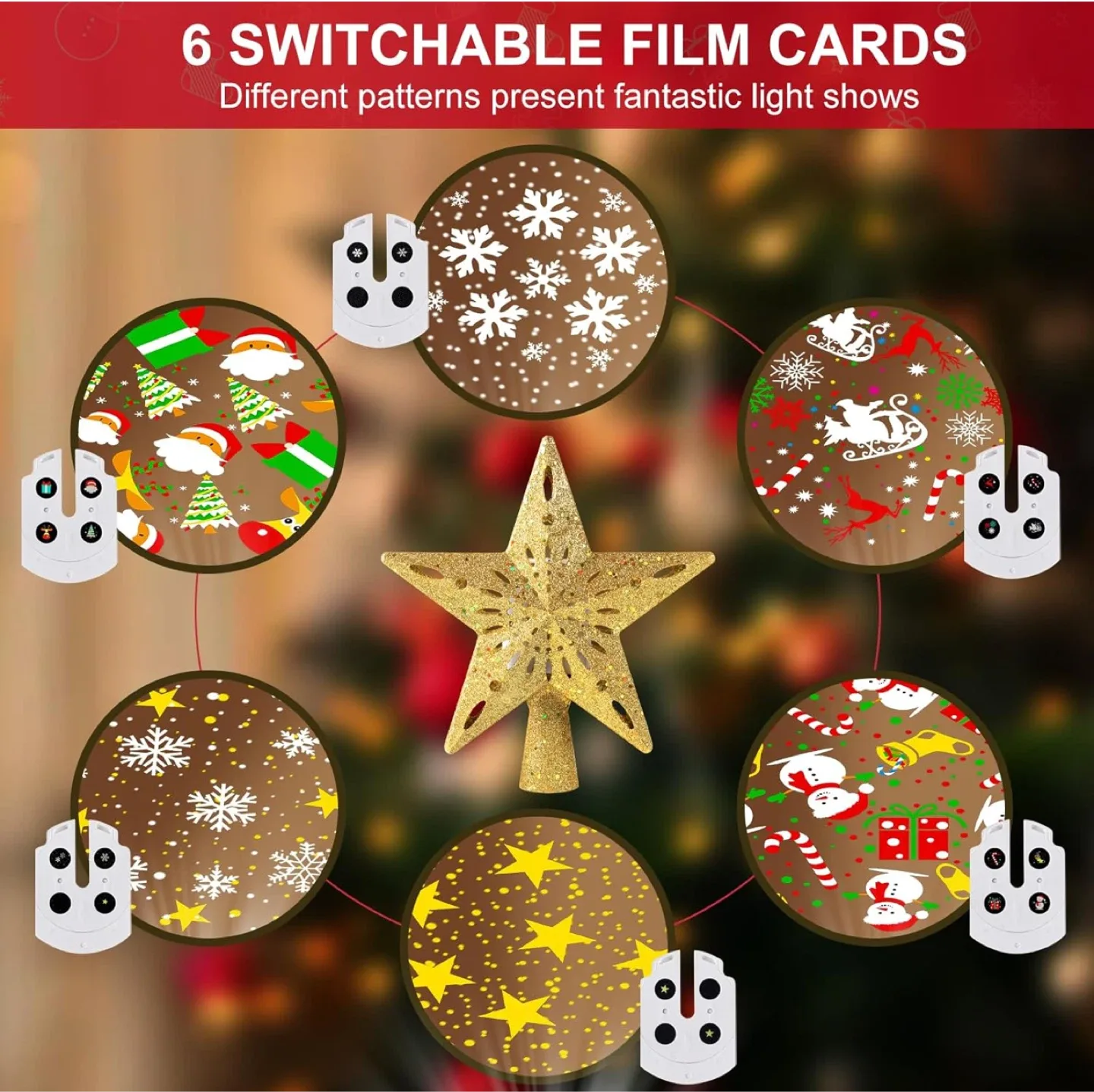 Christmas Tree Topper Star with Projector Lights - Gold image indicator(4)