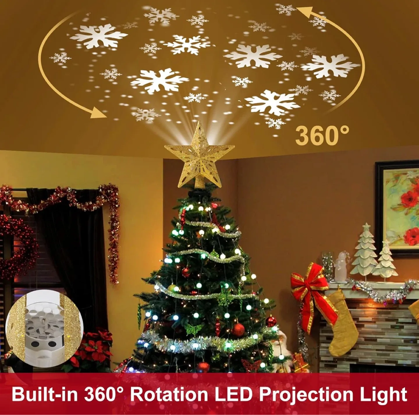 Christmas Tree Topper Star with Projector Lights - Gold image indicator(5)