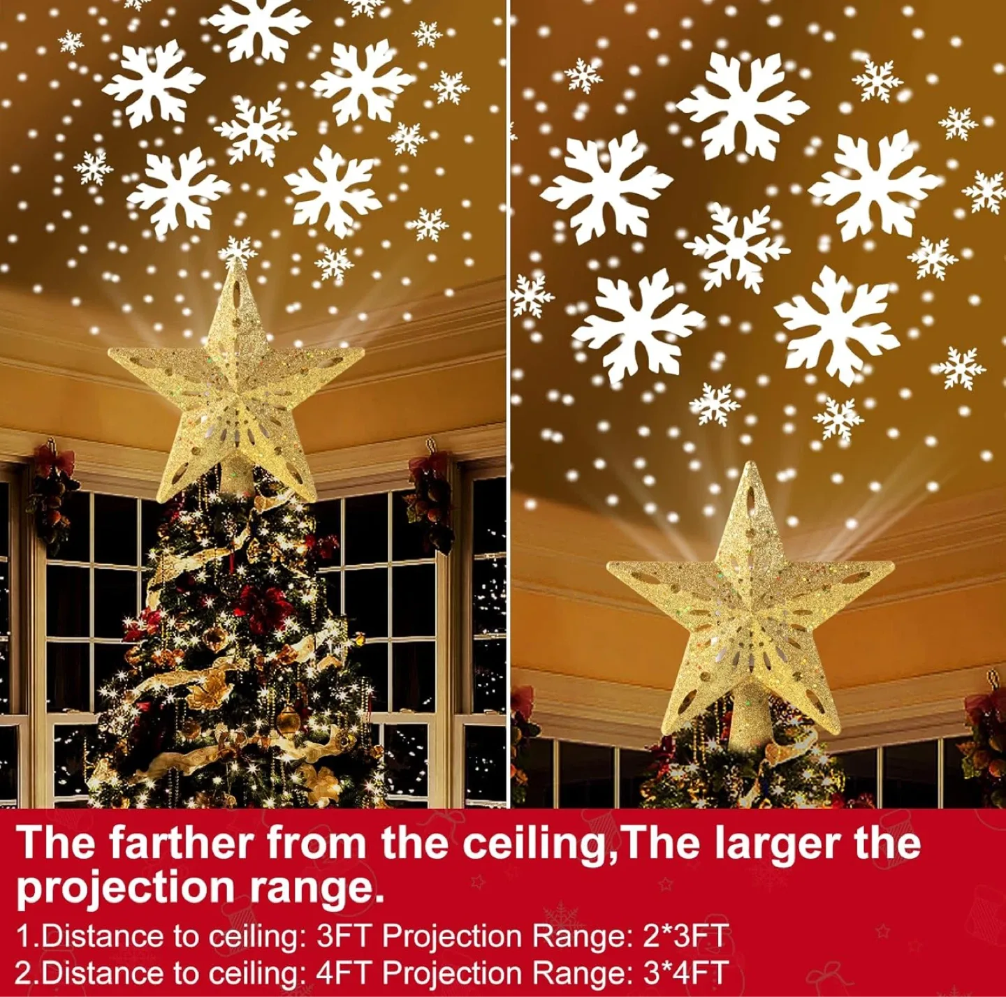 Christmas Tree Topper Star with Projector Lights - Gold image indicator(6)
