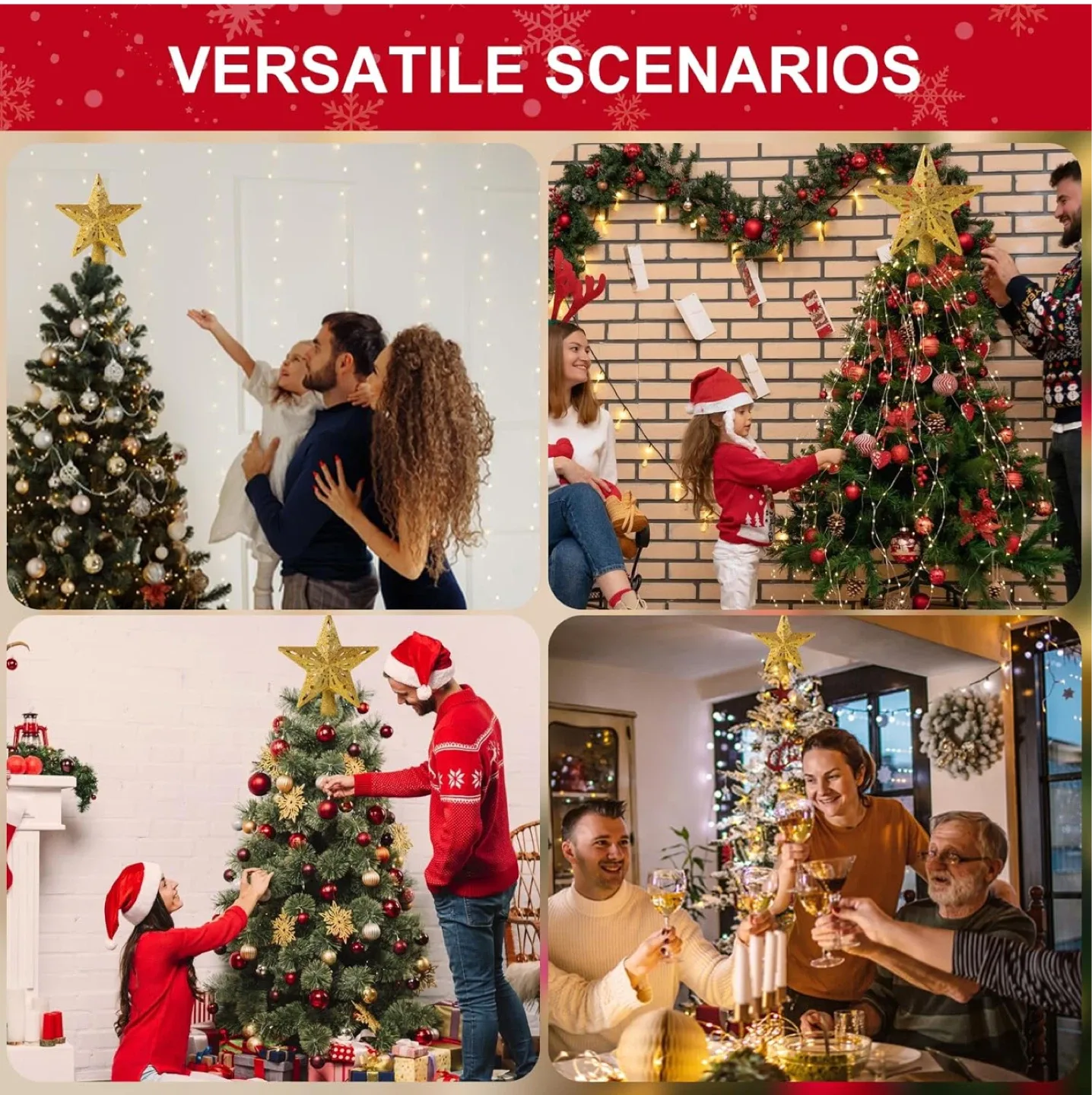 Christmas Tree Topper Star with Projector Lights - Gold image indicator(8)