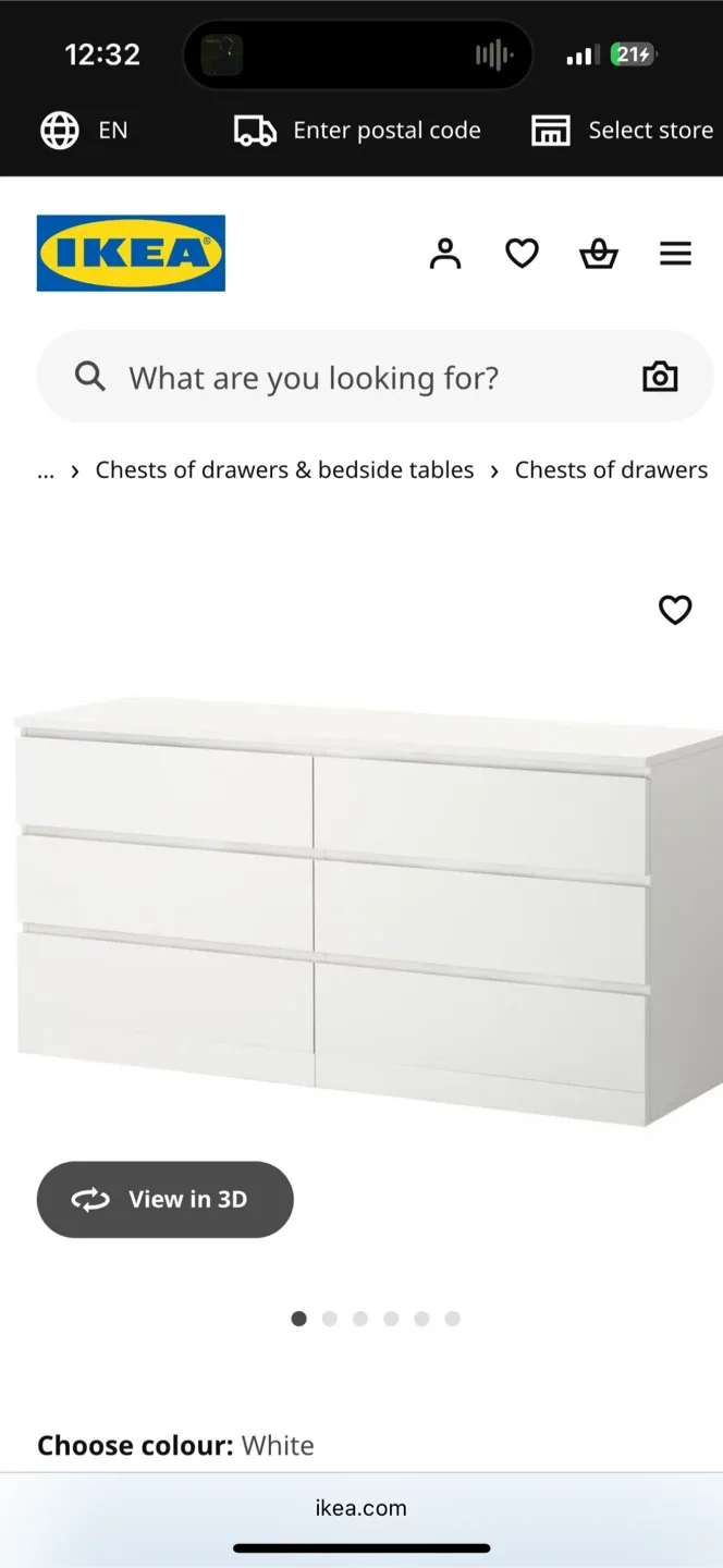 X6 LG Drawer White Glasstop Dresser thumbnail