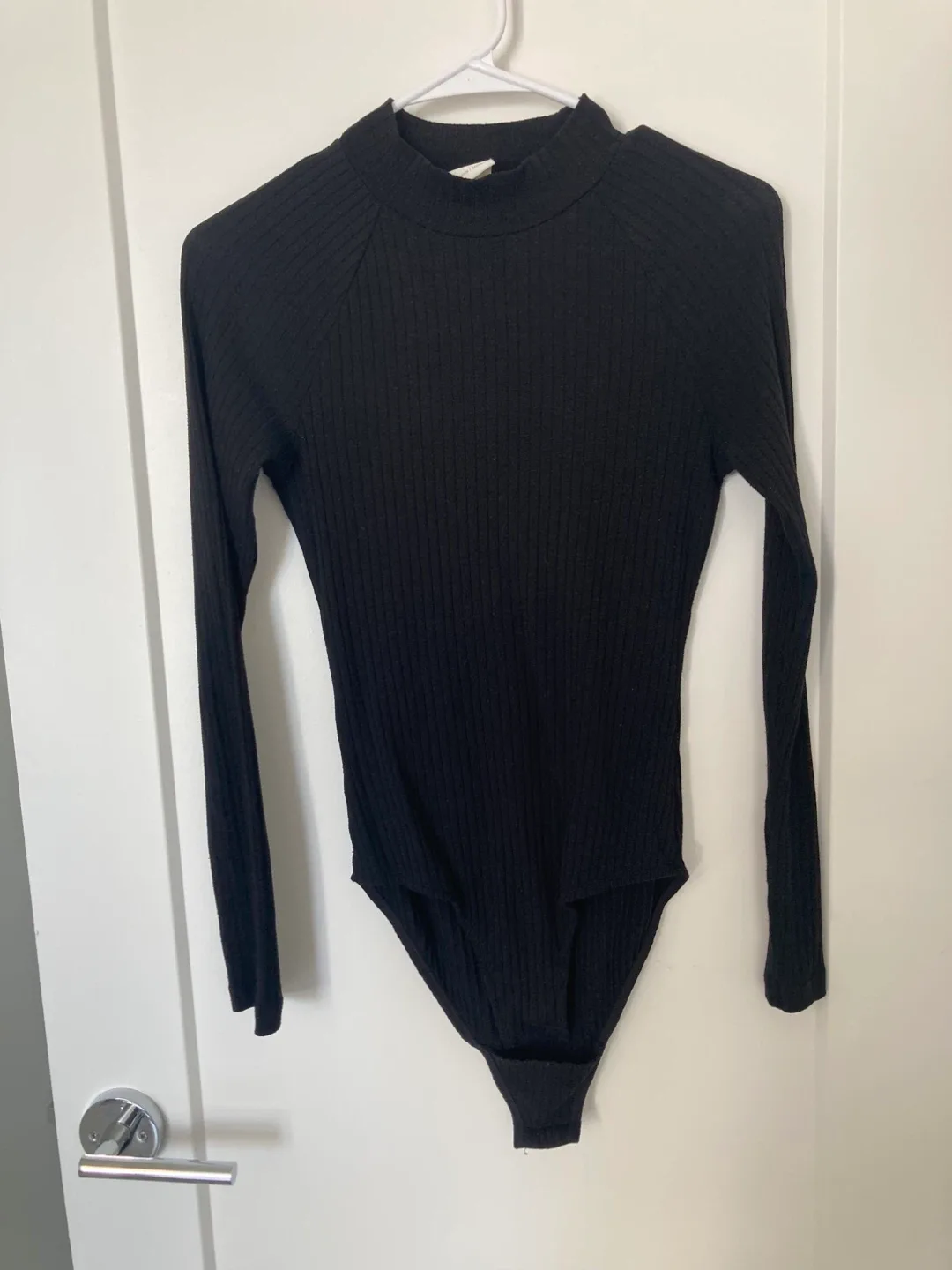 H&M Black Ribbed Bodysuit - Size S thumbnail