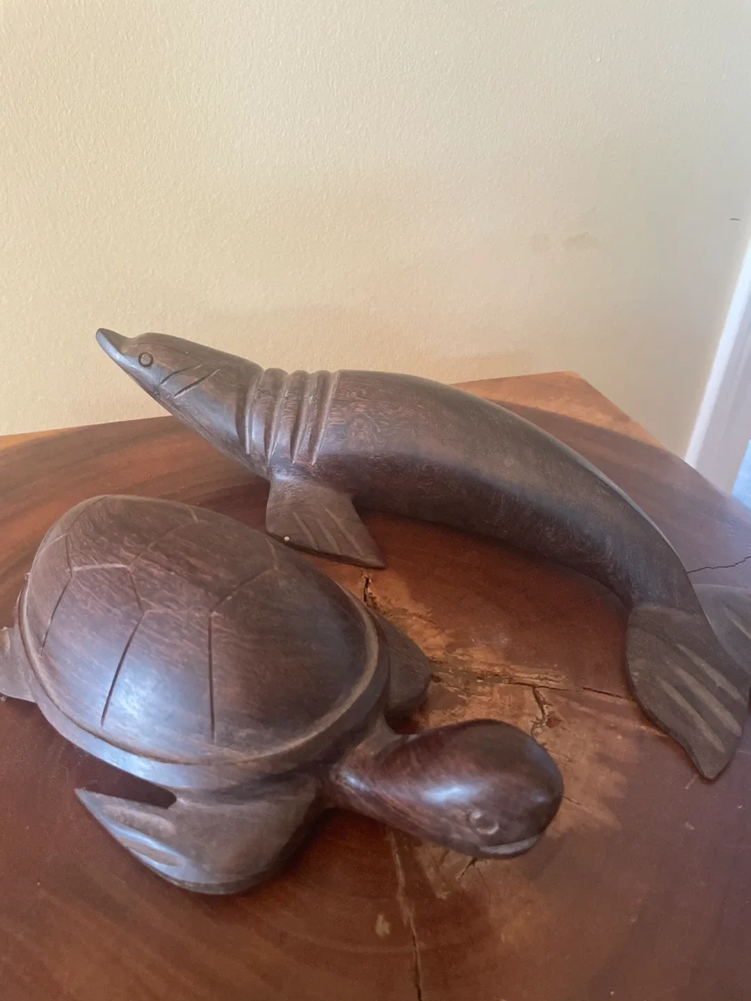 Wooden Turtle and Seal Carved Figurines image indicator(2)