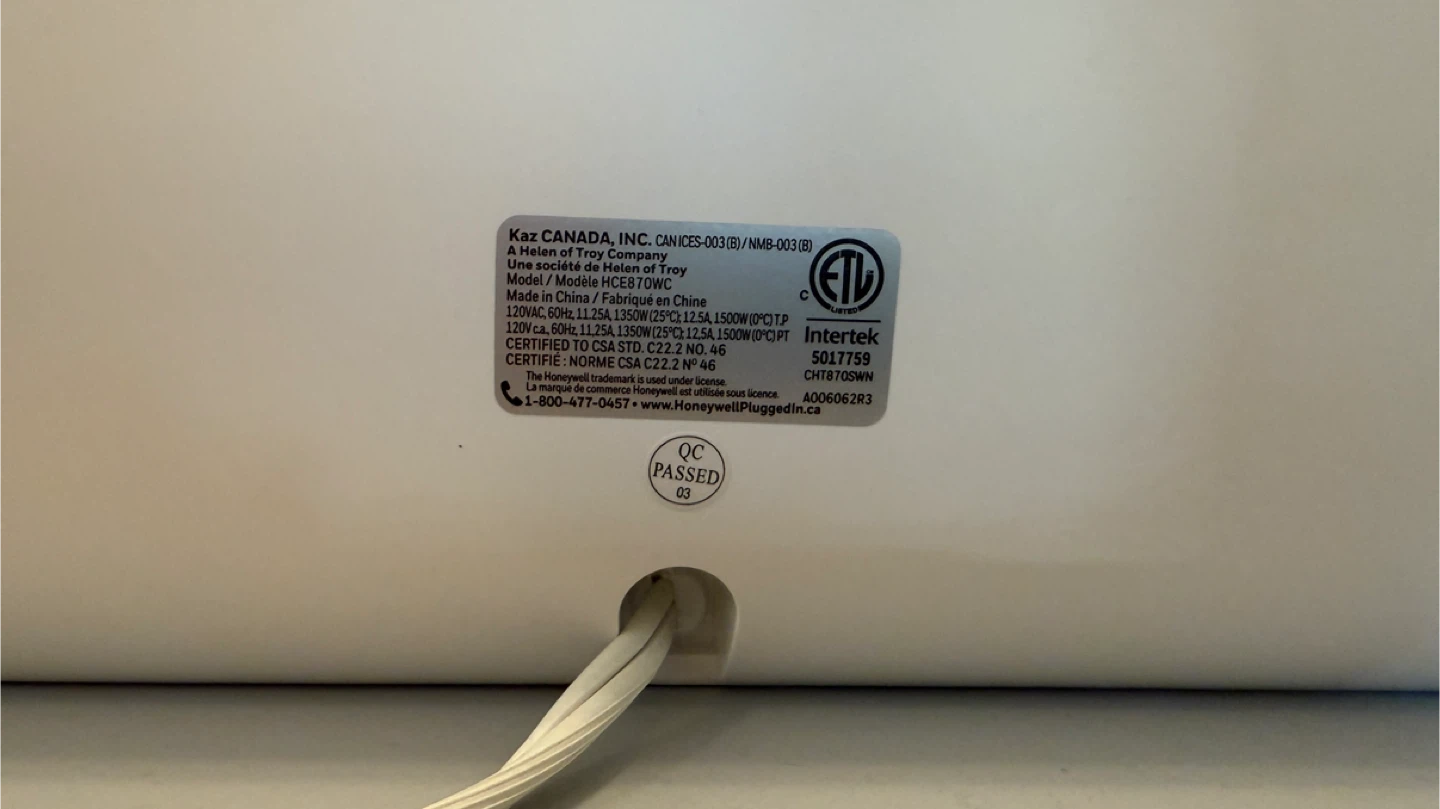 Honeywell HCE8370WC White Heater - photo 4
