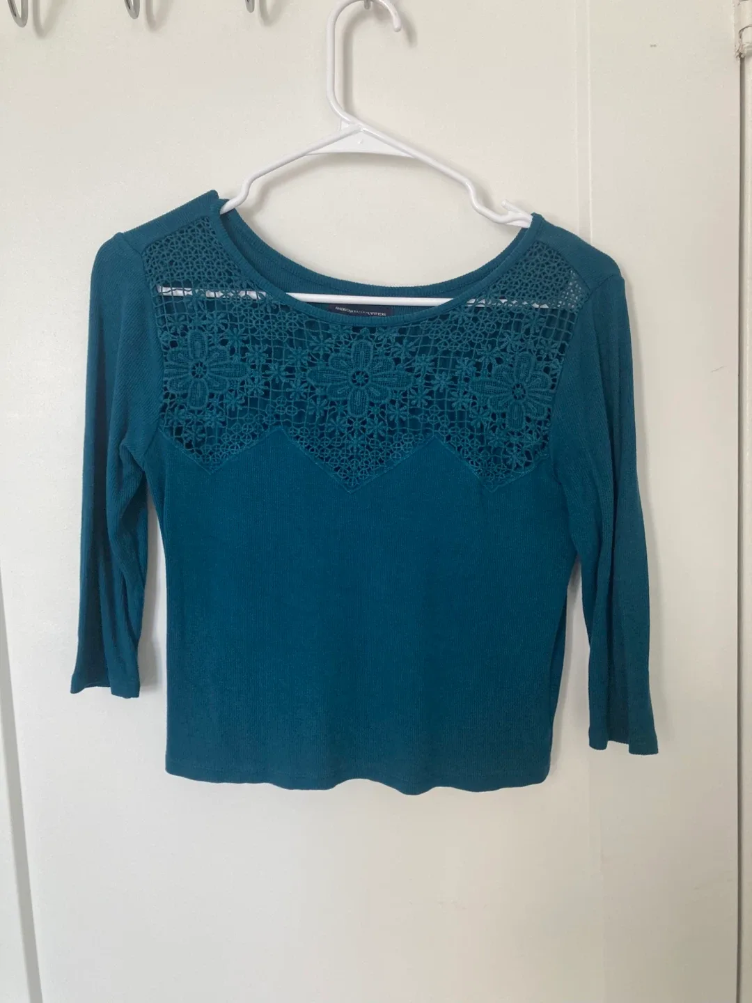 American Eagle Teal Crochet Top thumbnail