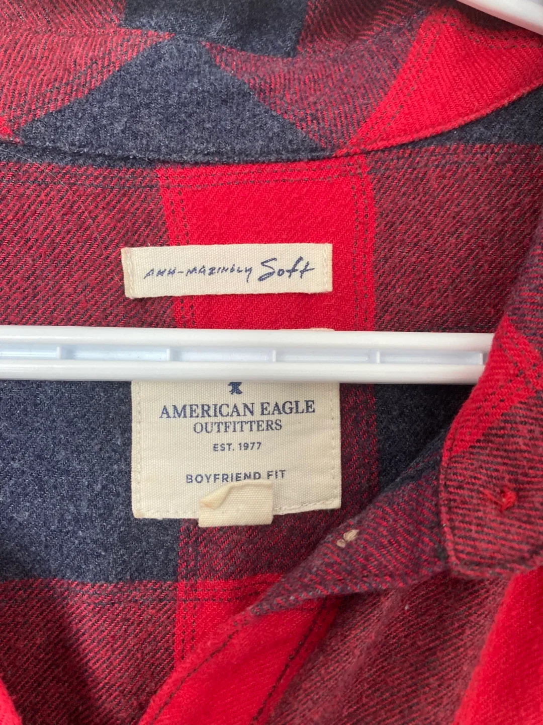 American Eagle Red & Black Flannel, Boyfriend Fit, Size L image indicator(2)