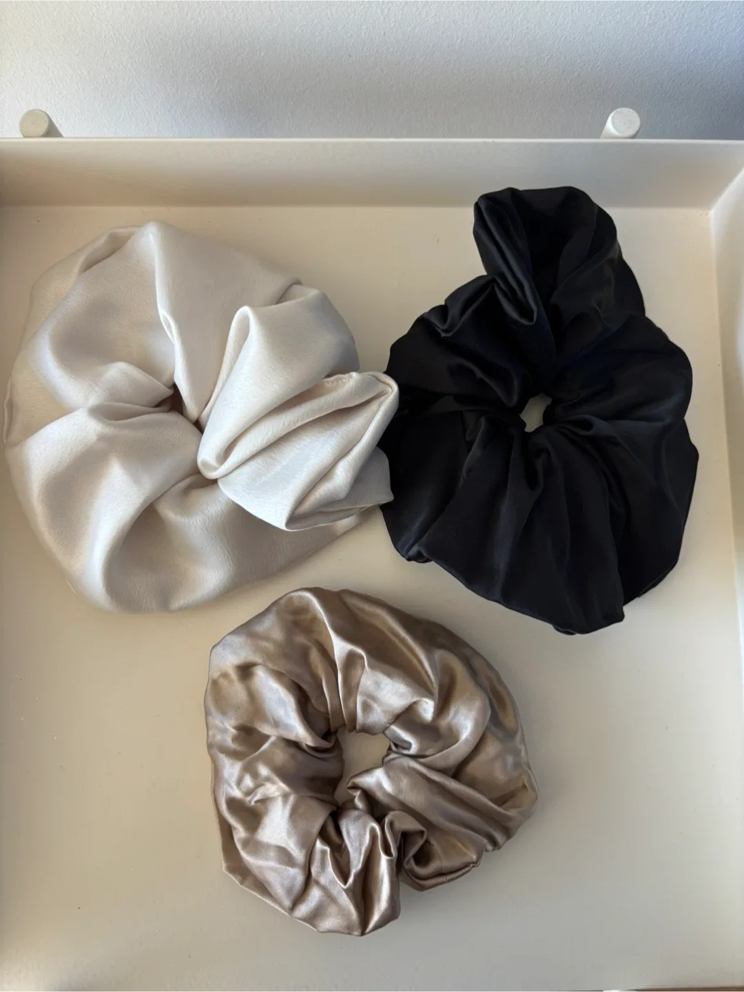 Large satin hair Scrunchies - Black, Beige, Gold thumbnail