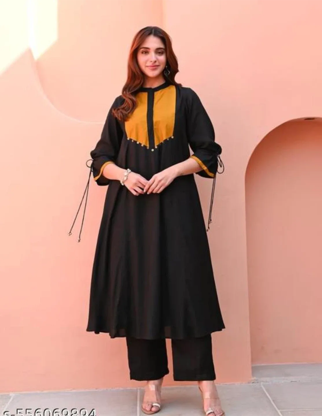 Black & Yellow Kurti Pant Set thumbnail