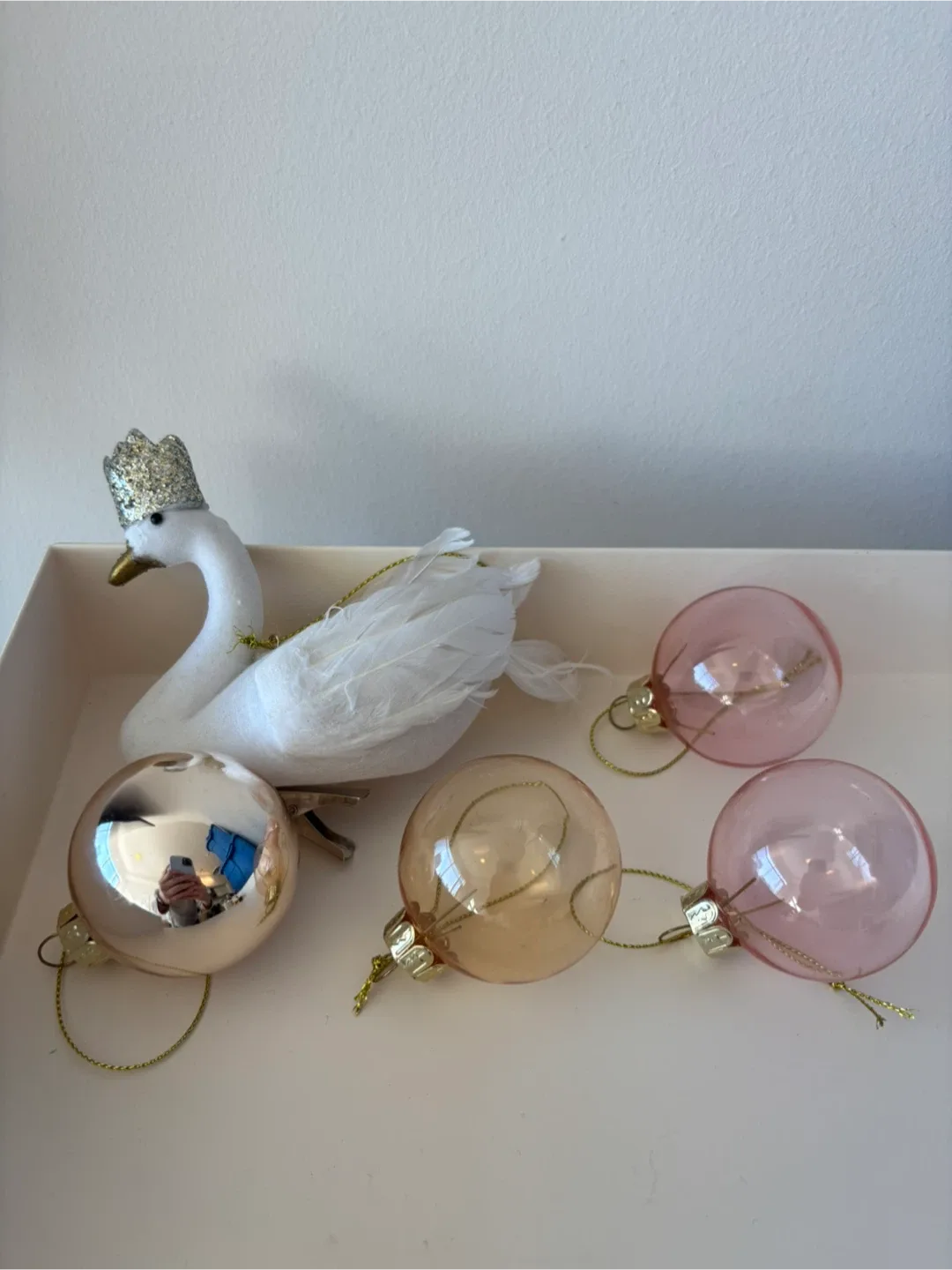 Pretty Christmas Ornaments - Swan & Pink/Gold Baubles thumbnail