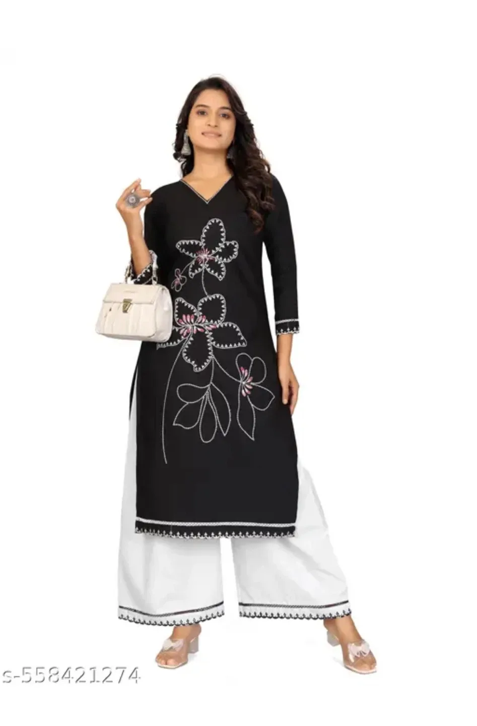 Black Kurti with White Palazzo Pants thumbnail