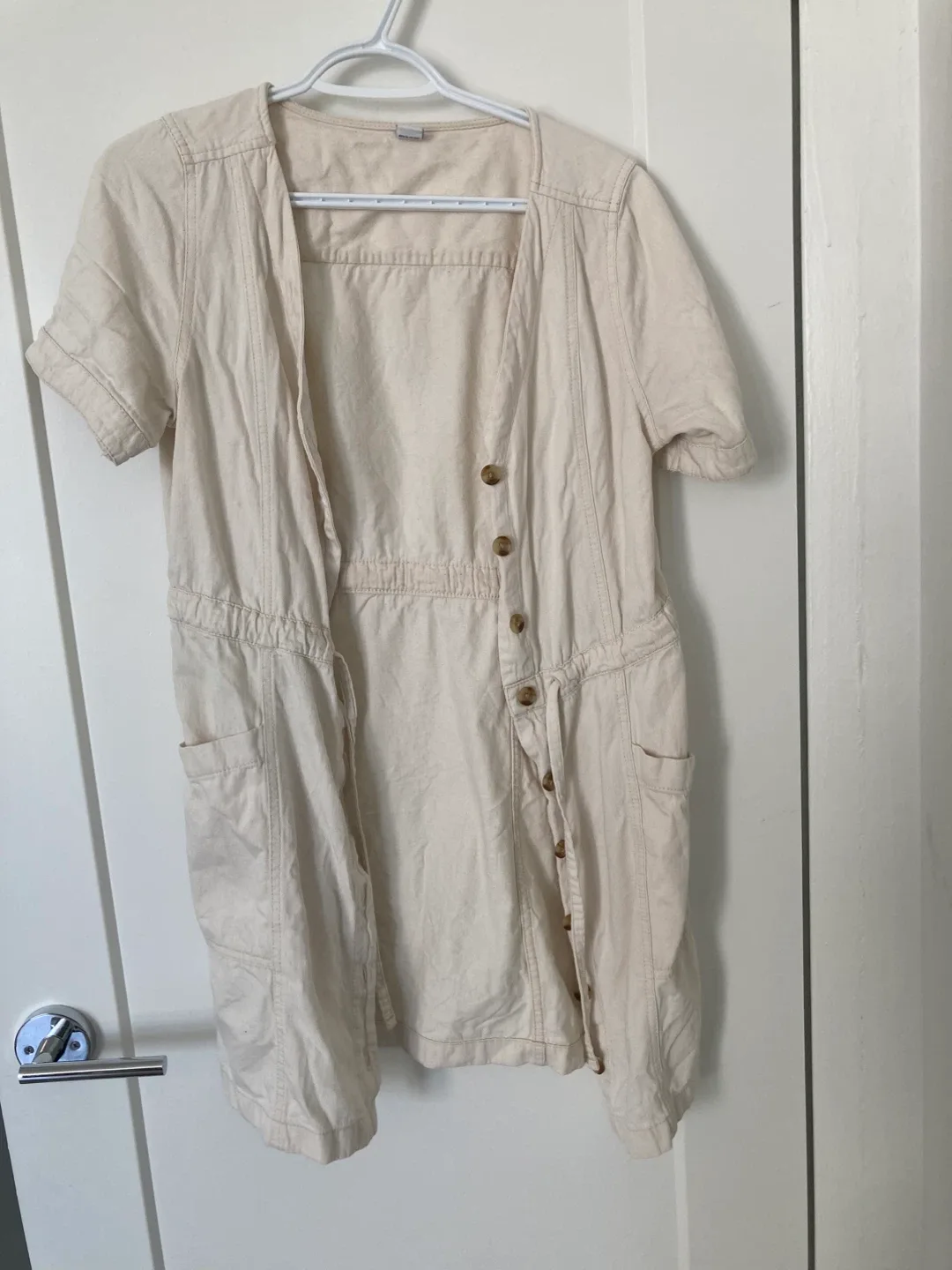 Old Navy Cream Button-Up Dress thumbnail