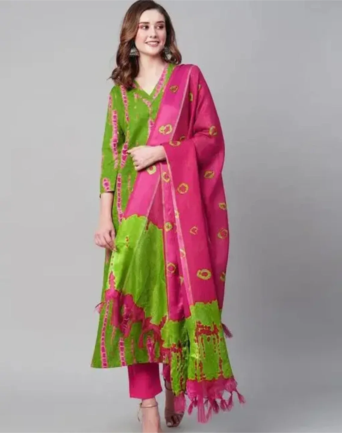 Very beautiful tie and die suit with bottom and duppata thumbnail