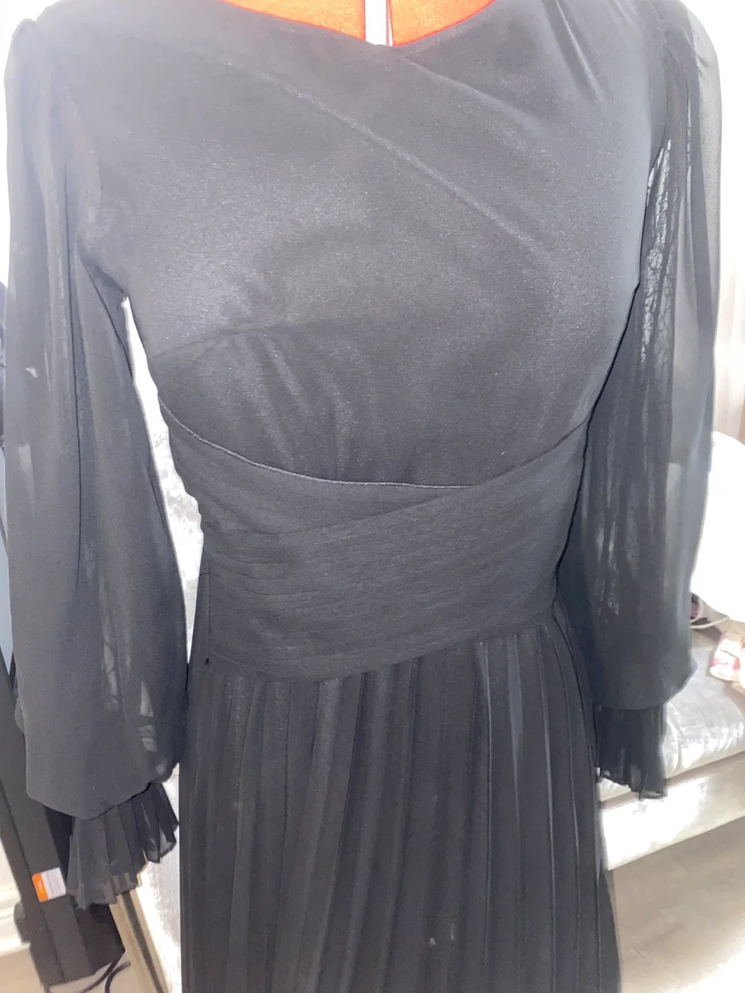 Chiffon Black Long Sleeve Pleated Dress image indicator(5)