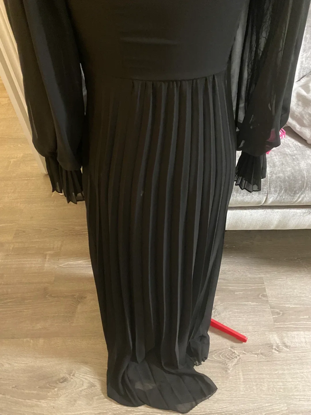 Chiffon Black Long Sleeve Pleated Dress image indicator(8)