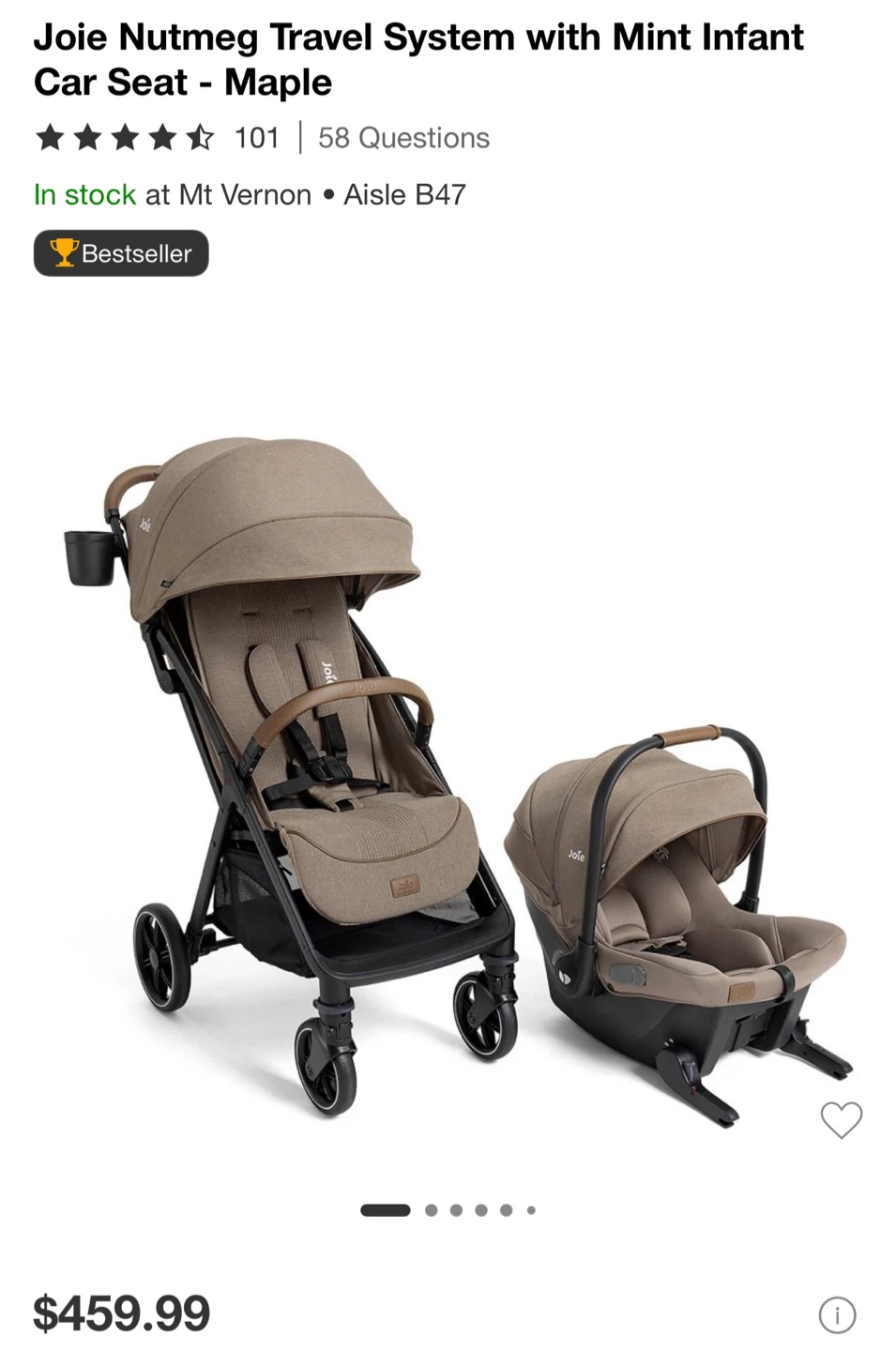 Joie Nutmeg Travel System with Mint Infant Car Seat - Maple