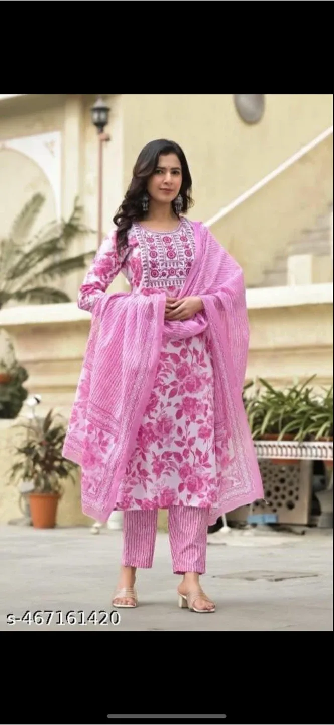Pink Floral Print Kurti Set thumbnail