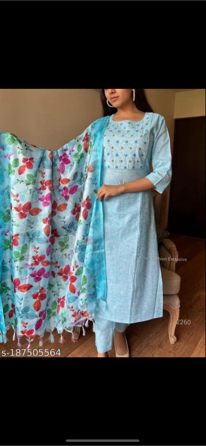 Light Blue Kurti Set with Dupatta thumbnail