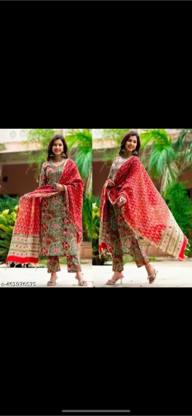 Red Floral Print Salwar Suit thumbnail