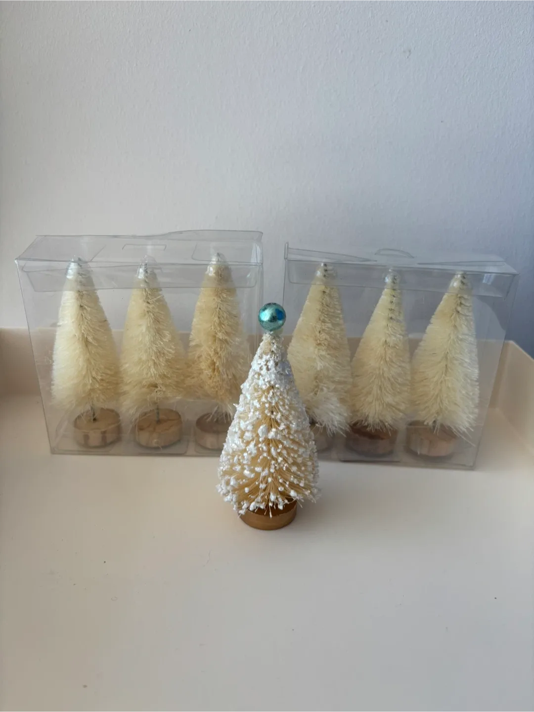 7 Miniature Bottle Brush Christmas Trees, 4" tall thumbnail