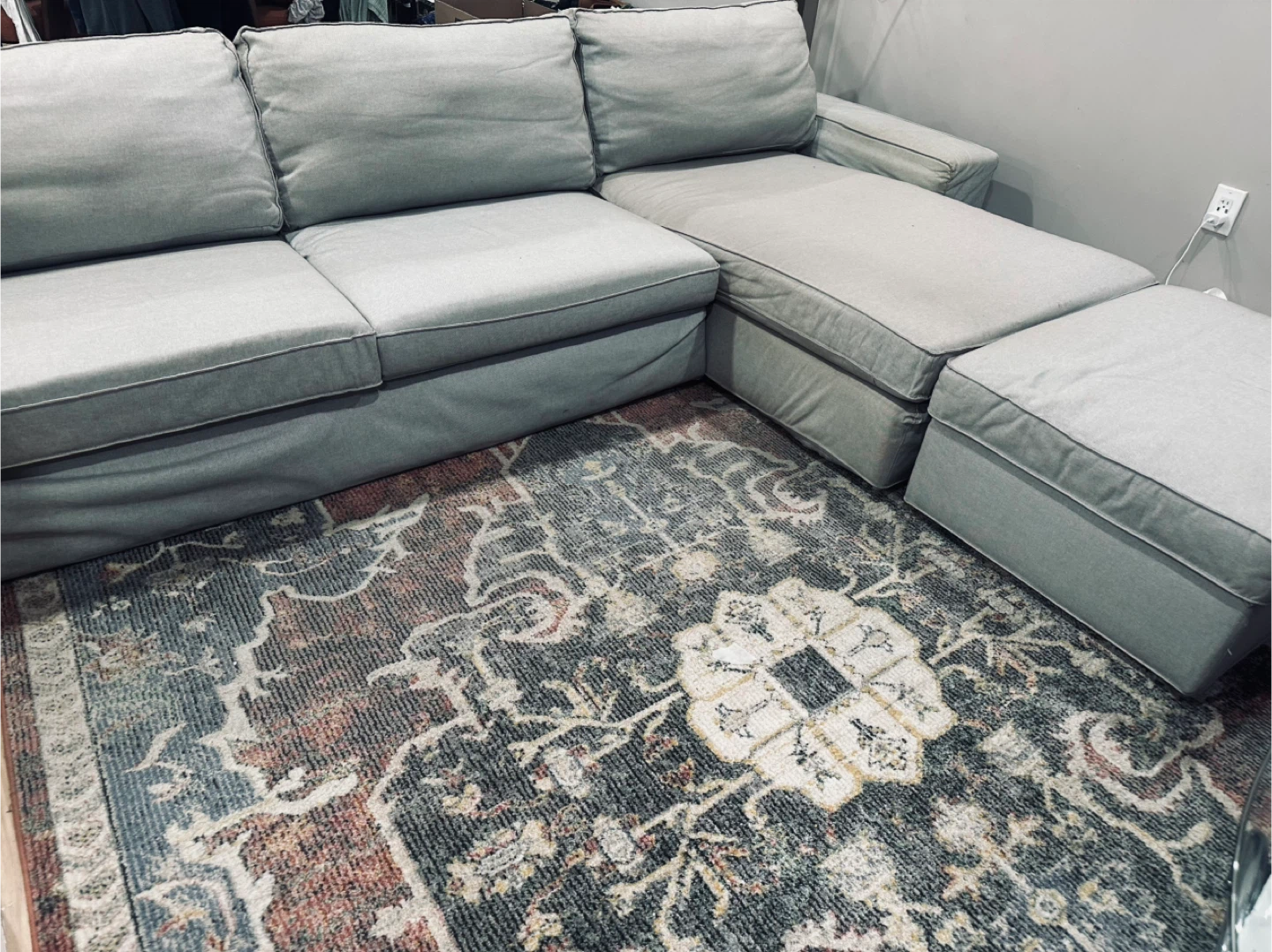 Light Gray Sectional Sofa with Storage Ottoman