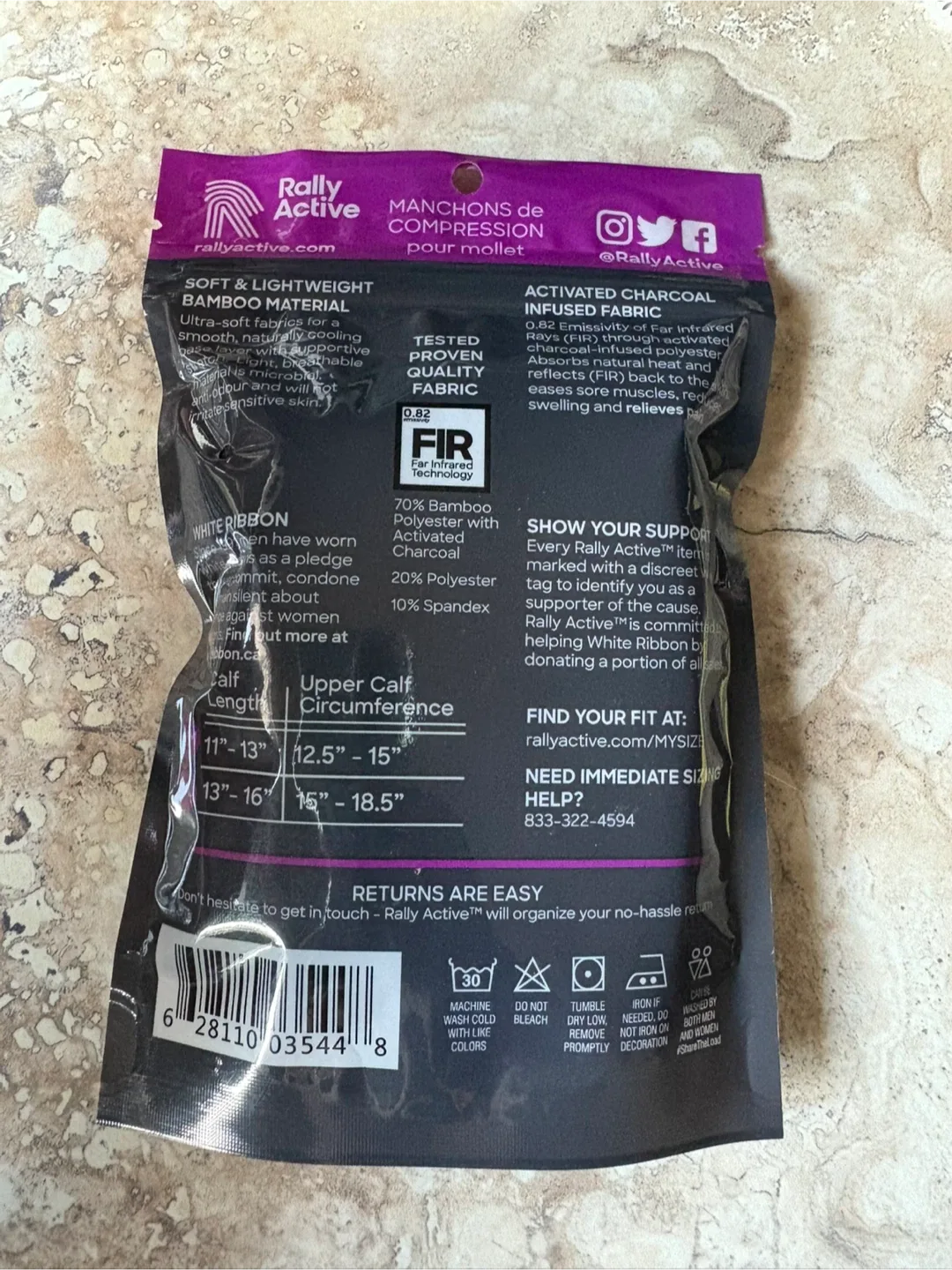 Rally Active Activated Charcoal Bamboo Calf Sleeve - S/M image indicator(2)