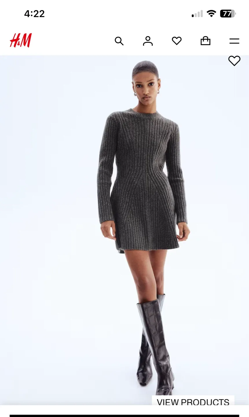 H&M Beige Ribbed Knit Dress - Size M thumbnail