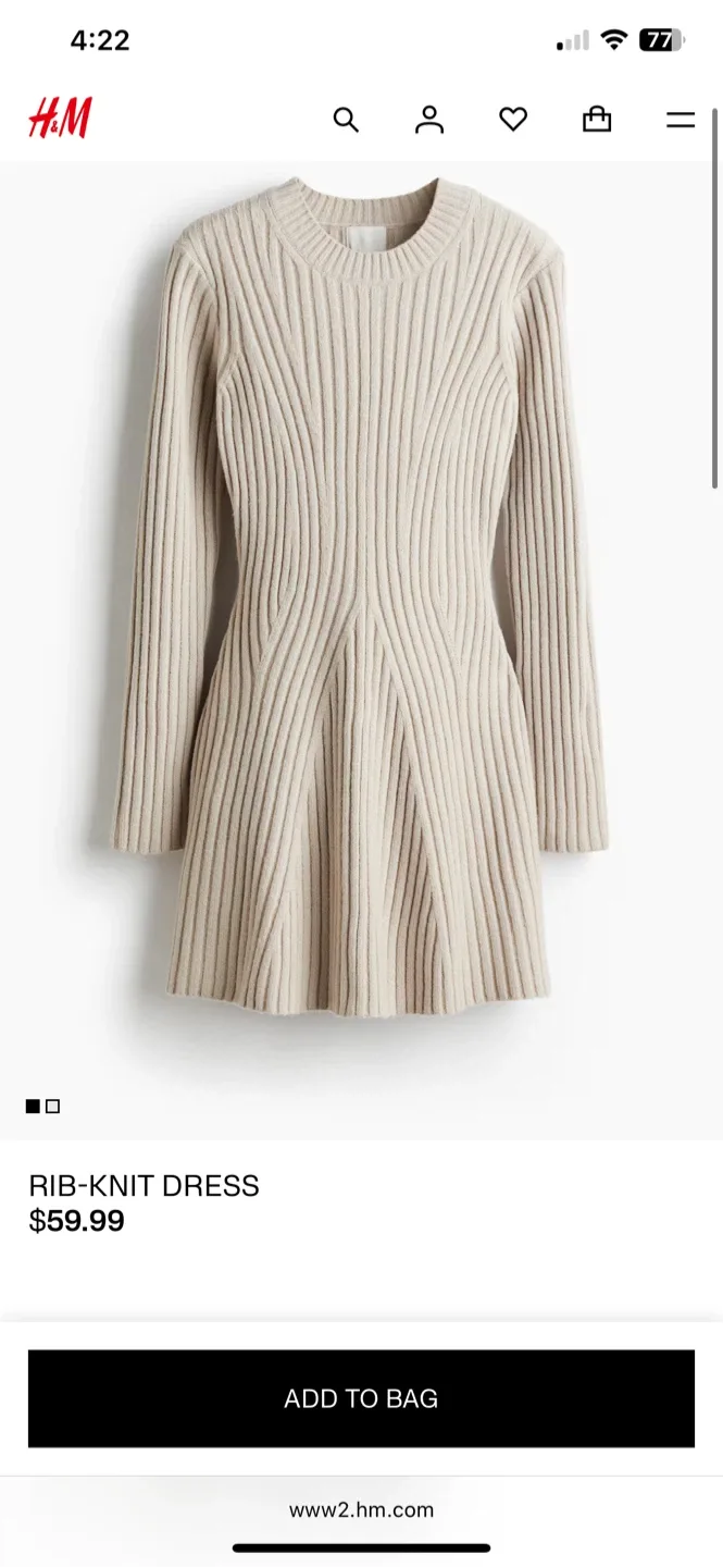 H&M Beige Ribbed Knit Dress - Size M image indicator(5)