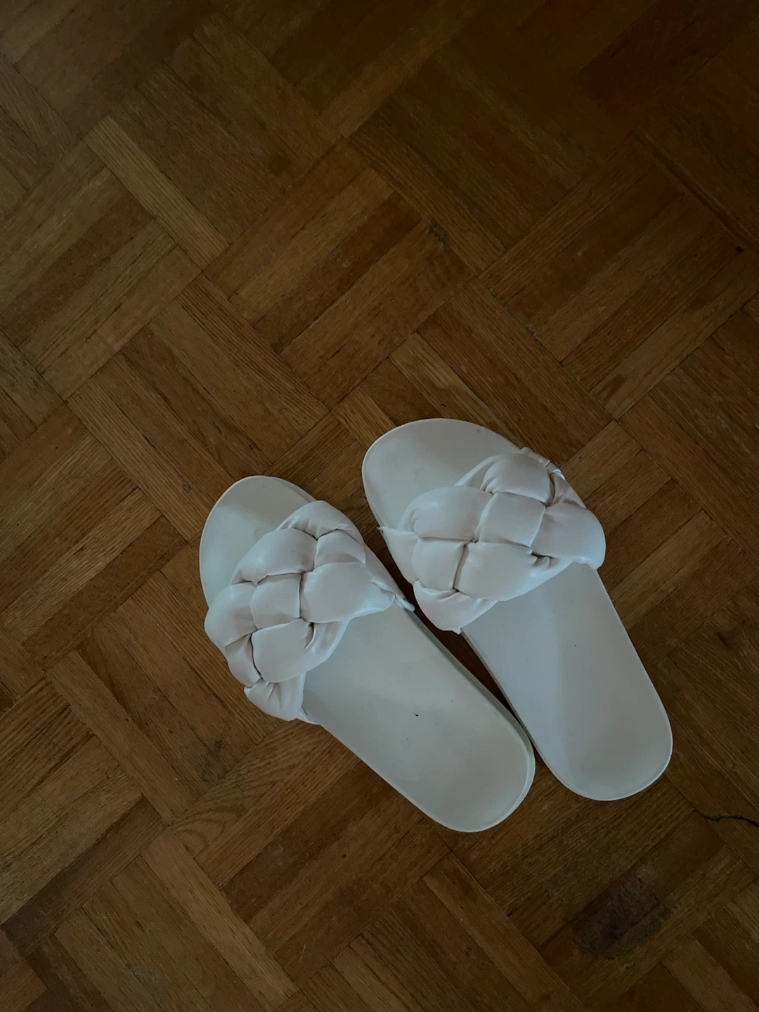 White Woven Slides