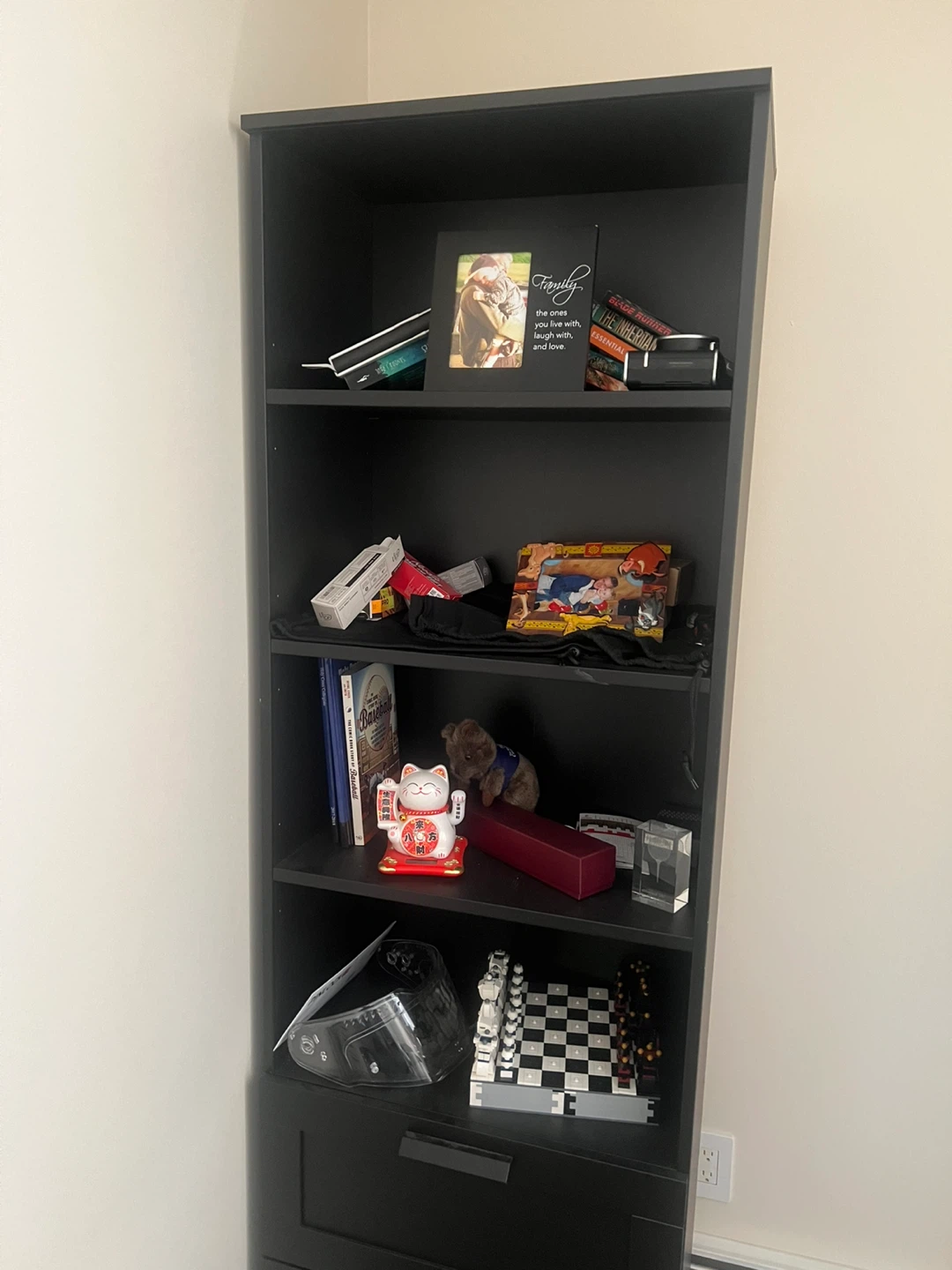 Black Bookcase with Drawers