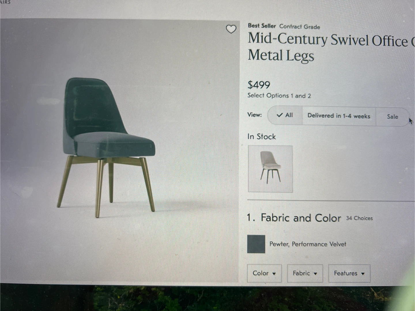 Mid-Century Swivel Office Chair Pewter Velvet - photo 4
