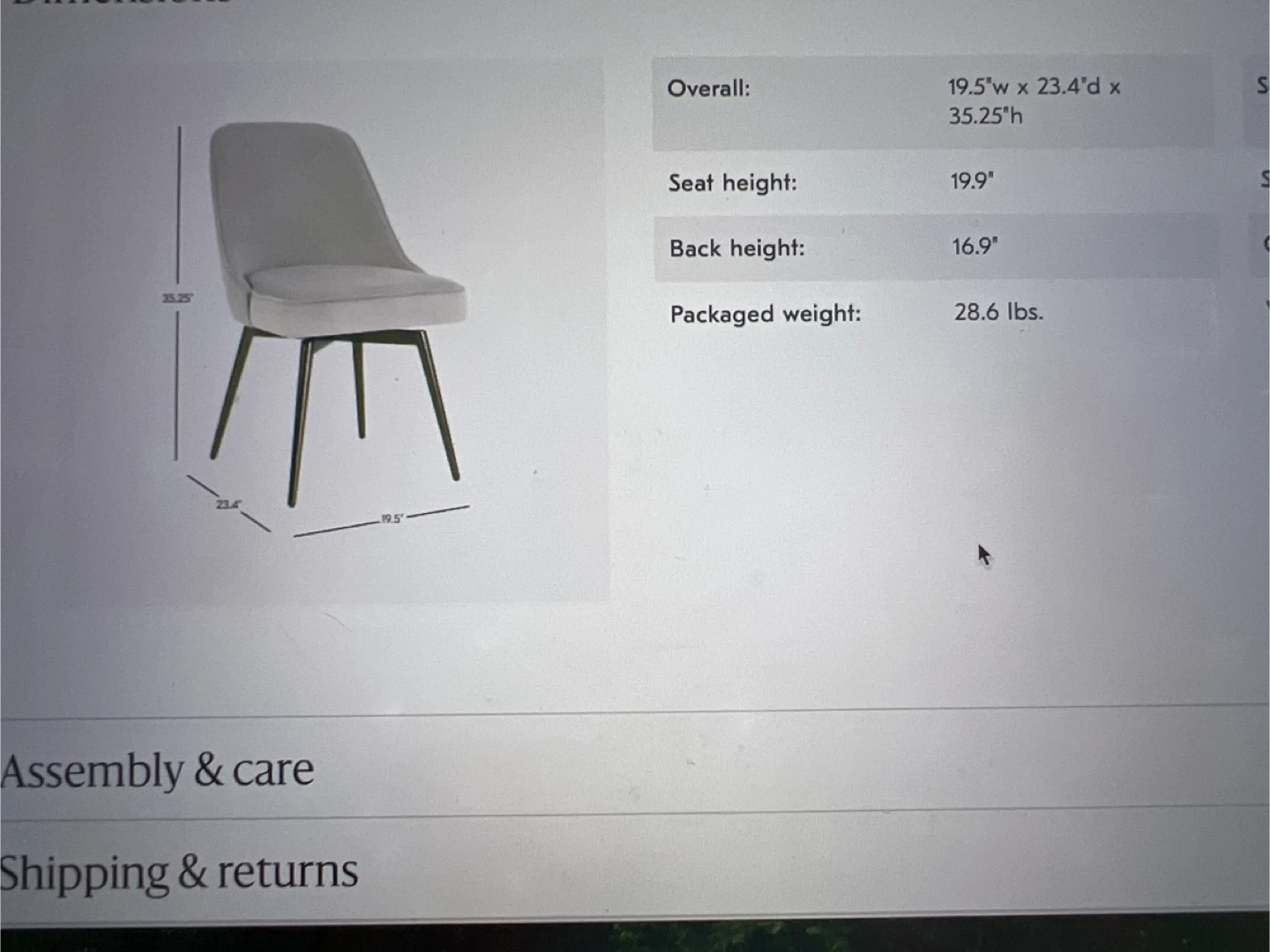 Mid-Century Swivel Office Chair Pewter Velvet - photo 5